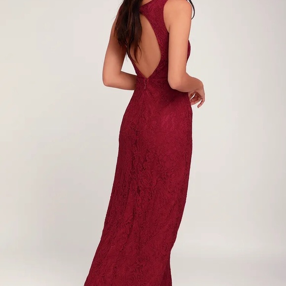 NWT Lulus Brilliant Babe Wine Red Lace Maxi Dress sz S - Picture 2 of 11